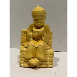 Vintage Yellow Ceramic Asian Boy Figurine Planter Chinoiserie Mid Century Decor